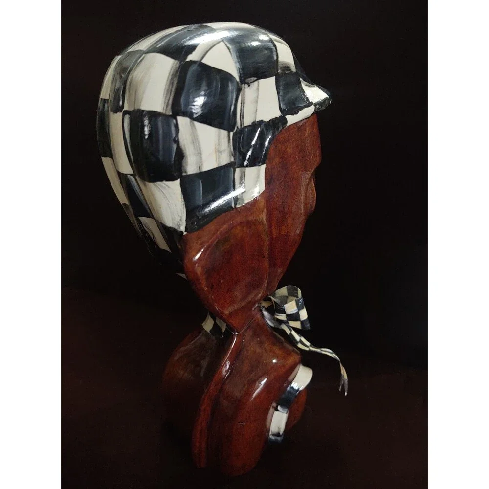 MY OWN HP Whimsical African Bust Sculpture Black & White Checkerboard Check